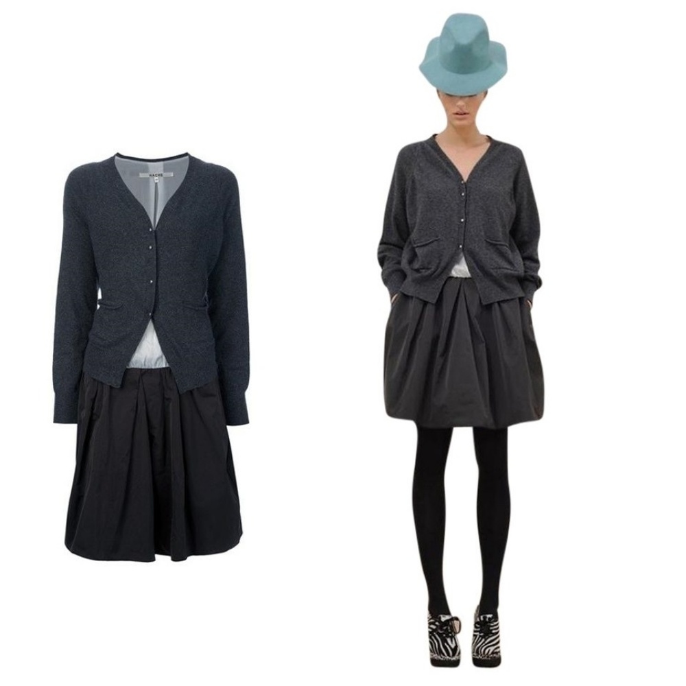 Made in Italy Super Chic Hache Grey Wool Cardigan Bubble Dress 42/US 6 New $1500